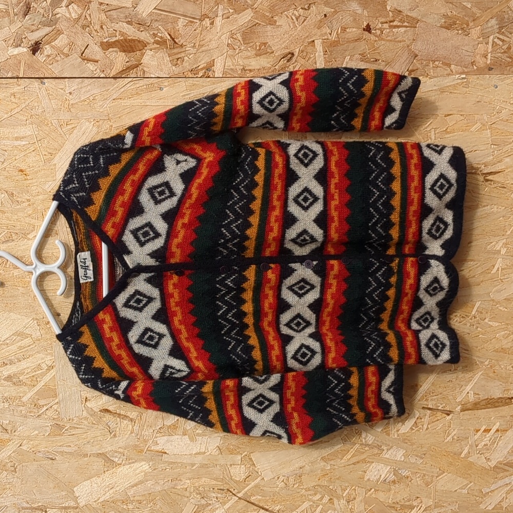 -VINTAGE- Colorful Patterned Cardigan 50% Mohair